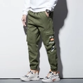 Pantalon cargo olive pour hommes avec poches latérales et chevilles élastiquées - M / Vert Militaire