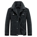 Giacca di jeans da uomo con spessa fodera in pile nero e bottoni classici sul davanti - M / Nero e Grigio