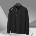 Detalle de sudadera negra para hombre con tirador de cuero y puños acanalados - M / Negro