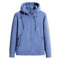 Blaue Fleecejacke mit Kapuze, Reißverschluss und Berg-Patch für Damen und Herren - S / Graublau
