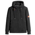 Schwarze Fleecejacke mit Kapuze für Herren, verstellbarem Kordelzug und Ärmel-Patch - S / Schwarz