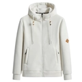 Übergroße cremeweiße Fleecejacke mit Kapuze, Reißverschlusstaschen und warmem Plüschfutter - S / Gebrochenes Weiß