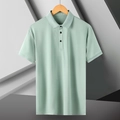 Detail of mint green men's Polo shirt with ribbed cuffs and three-button collar design - Light Green
