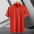 Detail of red ice silk polo shirt featuring a ribbed cuff and breathable knit texture - Brick Red