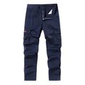 Men's navy blue multi-pocket cargo pants with a straight-leg fit and cotton blend fabric - EU 30 / Dark Blue