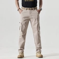 Detail of beige cargo pants with multi-pocket design and durable tactical fabric - EU 30 / Khaki