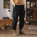 Men's black cargo joggers with multi-pockets and drawstring cuffs for casual wear - EU 29 / Black