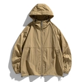 Outdoor hooded sun protection jacket in khaki featuring a textured windbreaker fabric - 3XL / Camel