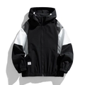 Veste à capuche décontractée pour homme en tissu coupe-vent noir et gris - S / Noir