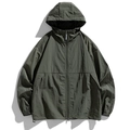 Men's lightweight hooded sun protection jacket in sage green with adjustable drawstrings - 3XL / Dark Green