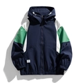 Coupe-vent homme bleu marine avec empiècements géométriques vert forêt et blancs - S / Bleu foncé