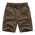 Men's loose cotton cargo shorts in khaki with elastic waist and drawstring detail - Coffee