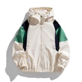 Veste à capuche ample pour hommes avec design color-block en tissu coupe-vent crème et bleu - S / Abricot