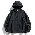 Men's and women's black lightweight windproof hooded jacket for outdoor sun protection - 4XL / Black