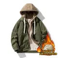 Olive green corduroy hooded jacket for men with warm fleece lining and large pockets - M / Green (Fleece Lined)