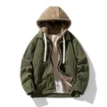 Olive green corduroy hooded jacket for men with warm fleece lining and large pockets - M / Green (Fleece Lined)
