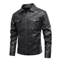Classic black faux leather motorcycle jacket for men featuring lapel collar and zip pockets - L / Black