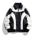Détail de la veste en similicuir bicolore noir et blanc avec poignets côtelés et texture - S / Noir & Blanc