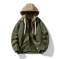 Men's olive green corduroy jacket with faux two-piece brown hood and cargo pockets - M / Green (Thin)