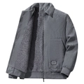 Donkergrijze corduroy herenjas met fleecevoering en ritssluiting in platte weergave - M / Grijs