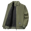 Legergroene corduroy jas voor heren met warme zwarte fleecevoering en ribboorden - M / Legergroen