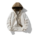 Mens corduroy hooded jacket in off-white and brown with casual layered design - 3XL / Cream White Thin Style