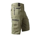 Olive green cotton cargo shorts for men with multiple pockets and tactical D-ring detail - Light Green