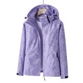 Coupe-vent à capuche violet pour femme avec motif de feuilles et poignets réglables - M / Style Femme / Violet