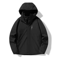 Detail view of black 3-in-1 waterproof jacket showing windproof hood and high collar - S / Men's Black/Black