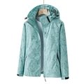 Coupe-vent à capuche vert menthe avec motifs de feuilles tropicales et poignets réglables - M / Style Femme / Vert Haricot