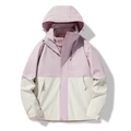 Front view of 3-in-1 outdoor jacket featuring pink contrast and removable fleece liner - S / Women's Light Purple/Ivory