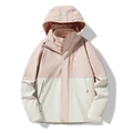 Detail view of pink three-in-one outdoor jacket with removable fleece liner and hood - S / Women's Pink/Ivory White