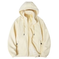 Giacca unisex in pile crema con cappuccio, fodera spessa e tasche con cerniera per l'inverno - Taglia M / Bianco avorio