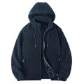 Dettaglio della giacca in pile con cappuccio invernale e fodera in sherpa spessa e zip intera - Taglia M / Blu