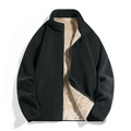 Detailansicht der schwarzen Fleecejacke mit dickem beigem Thermo-Lammwollfutter - M (Herren) / Schwarz