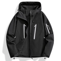 Detail of waterproof white zippers and mesh lining on a black outdoor hiking jacket - S / Black