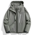 Waterproof grey-green men's outdoor shell jacket with hood and multiple zip pockets - S / Mist Green