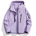 Waterproof light purple hooded outdoor jacket with black zippers and mesh lining - S / Lilac Purple