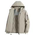 Giacca outdoor beige da uomo con cappuccio, tasche con zip e fodera interna calda - S / Grigio Coniglio