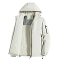 Giacca invernale con cappuccio color avorio in tessuto antivento con calda fodera in pile - S / Albicocca Beige