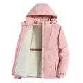 Rosa wasserdichte winddichte Damenjacke mit Kapuze und verdicktem warmem Fleece-Futter - M / Rosa
