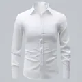 Slim fit white men's long-sleeve business casual shirt with button-down collar - XS / White