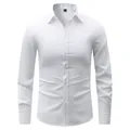 Slim fit white men's long-sleeve business casual shirt with button-down collar - XS / White