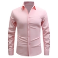 Detail view of pink long-sleeved dress shirt showing collar and button-down front structure - 3XL / Pink