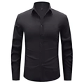 Detail view of the classic black slim fit business shirt showing the collar and size label - XS / Black