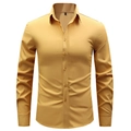 Detail of slim fit mustard yellow men's business shirt with tonal buttons and M label - XS / Yellow
