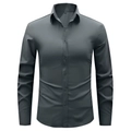 Detailed view of deep charcoal grey slim fit business shirt with classic pointed collar - XS / Gray