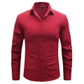 Detailed view of dark red men's dress shirt with classic collar and matching buttons - XS / Burgundy