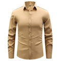 Slim fit long sleeve business shirt for men in classic camel color with buttoned collar - XS / Khaki