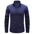 Men's dark blue long sleeve business casual shirt in slim fit stretch fabric - XS / Dark Blue
